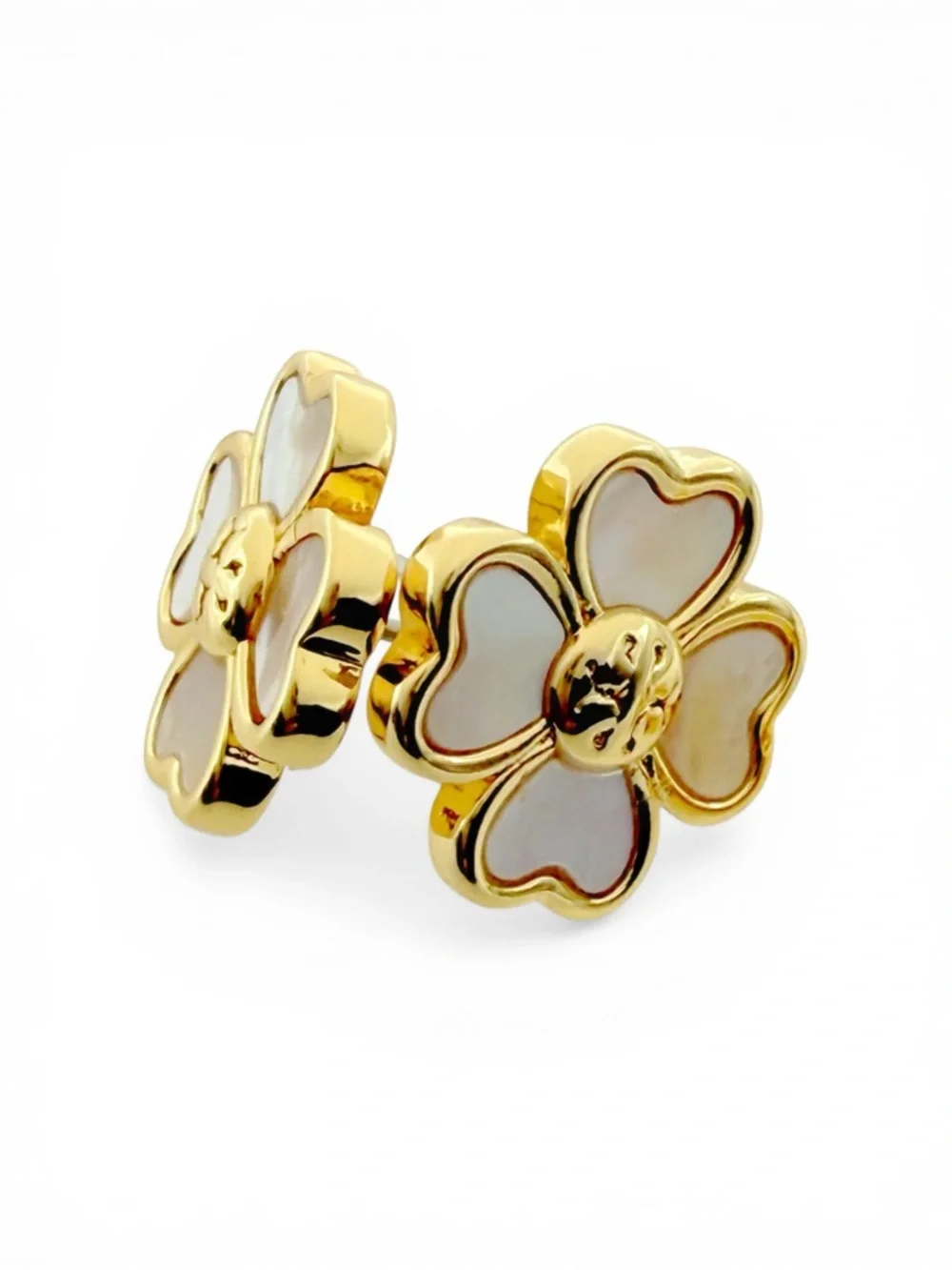 Tory Burch Forget Me Not Mother-of-Pearl Four-Leaf Clover Metal Stud Earrings